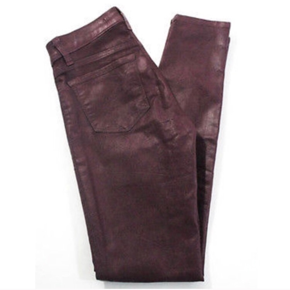 J Brand Burgundy Coated Skinny Jeans